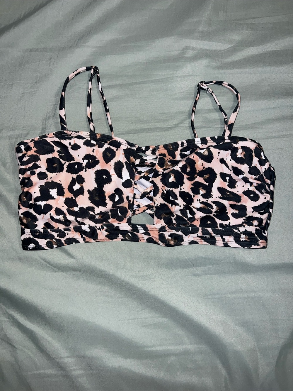 SHEIN Pink and Black Leopard Print Bikini Top
